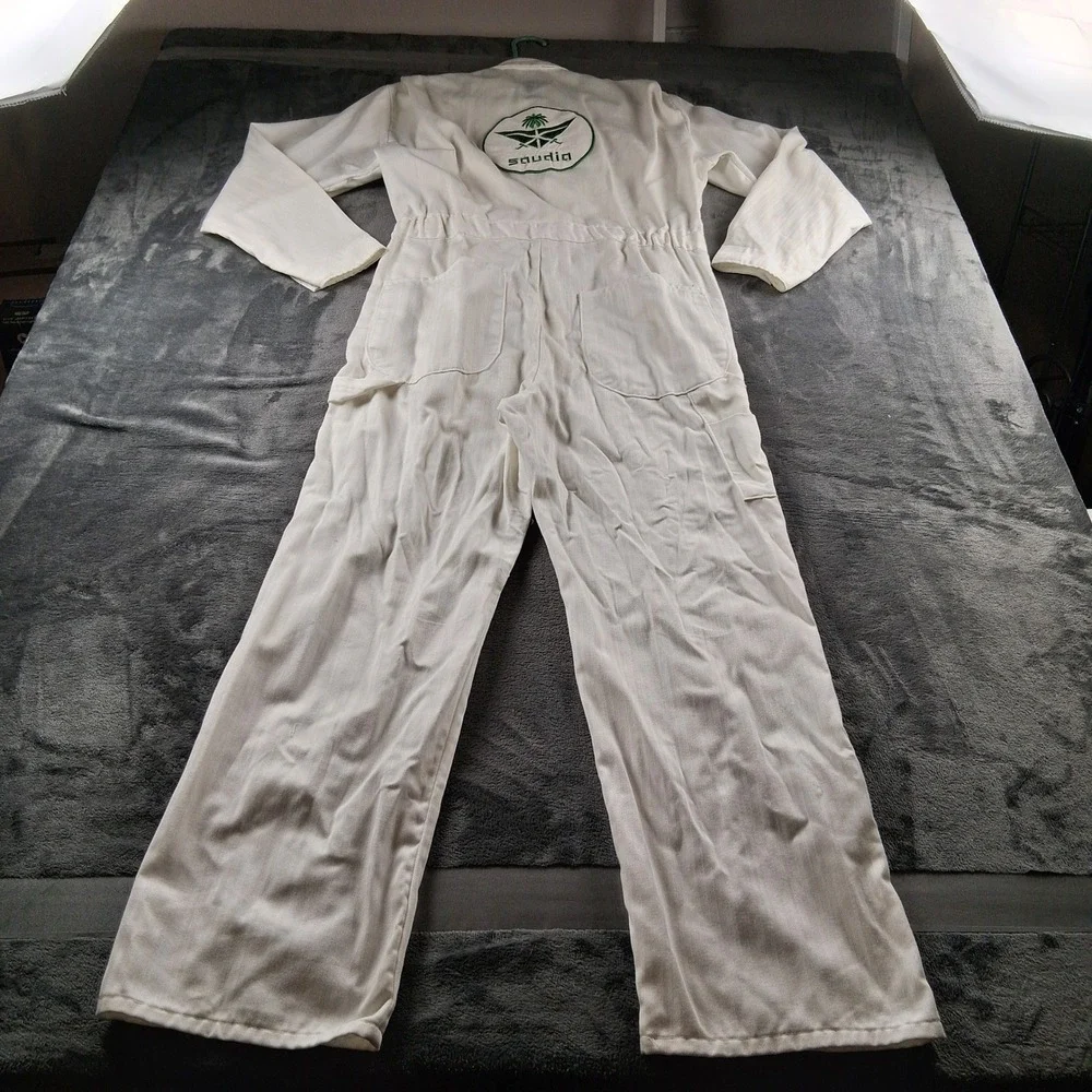 Big Mac Saudia Coveralls Mens 36R White Vintage Herringbone Twill Jumpsuit
